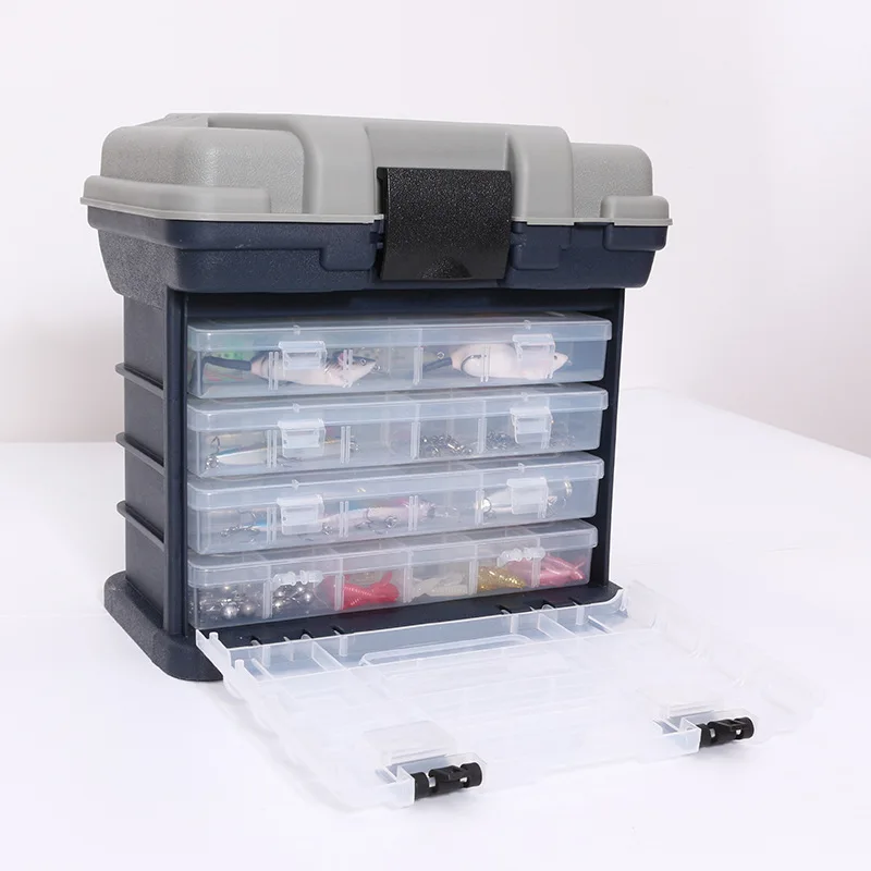 Lure Fishing Bait Storage Box 4 Plies Tackle Fishing Box Light Weight Crank Minnow Popper Flash Hand Carry Gear 26*26*16cm 1.5kg