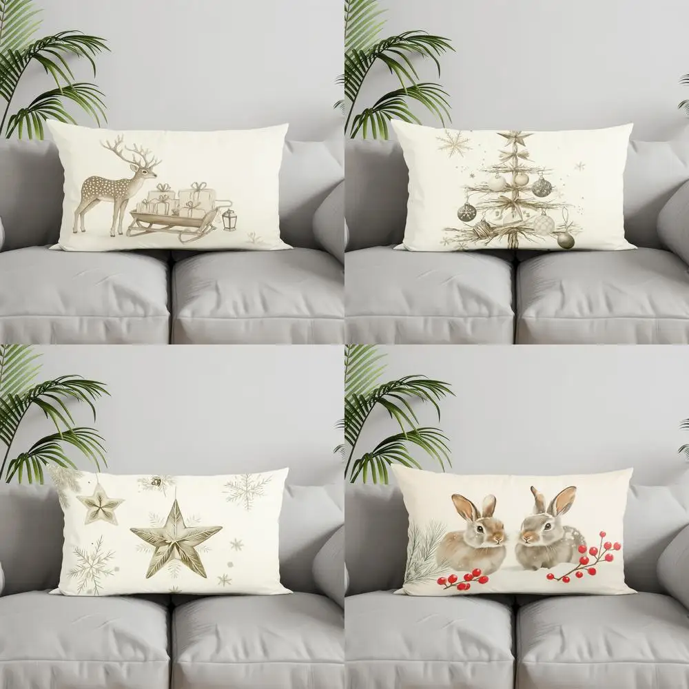 

Домашний декор, Рождественская подушка с оленем и саней, подходит для дивана, спальни, автомобиля, наволочка, прямоугольная подушка для спины