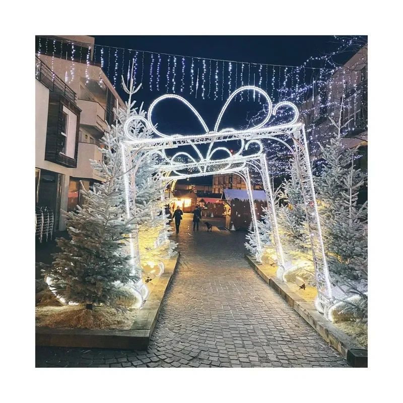 Giant 3D LED Christmas Arch Light Outdoor Holiday Decoration Through Gift Box Display Luminous Yard Garden Party Festive