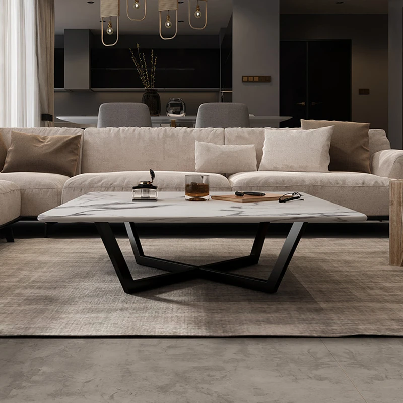 طاولة القهوة الرخامية الاسكندنافية الحديثة بسيطة الحجم شقة غرفة المعيشة طاولة القهوة مربع المستوردة لوح الصخور ضوء القهوة الفاخرة #3
