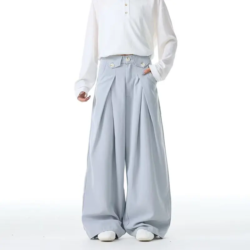 

Casual Men's Straight Leg Loose Fit Drapey Elegant Commuting Simple Pleated Long Pants Youthful Trend Denim Cotton Polyester