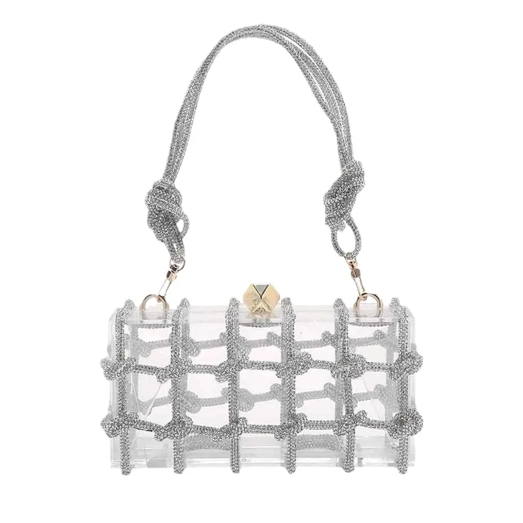 

Diamond Clear Acrylic Box Evening Clutch Bags Women New Boutique Woven Knotted Rope Rhinestone Purses And Handbags Backpacks
