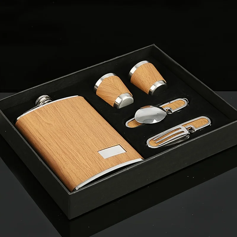 Mens Hip Flask Set Portable Outdoor Stainless Steel  Metal Liquor Bottle with Funnel and Glass Wholesale   2pcs
