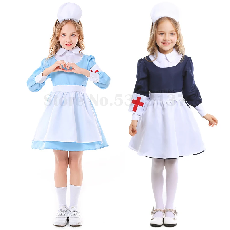 

Girls Cute Nurse Dress Role Play Maid Clothes Apron Outfit Halloween Children Cosplay Costume Carnaval Party Kid Fancy Dress