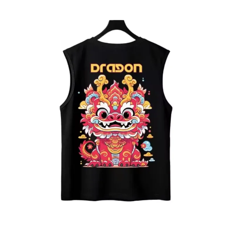 

2025 Men's Cartoon Loong Pattern Sleeveless T-Shirt 3D Print Chinese Element Cute Dragon Graphic Vest Tees For Men Women Clothes