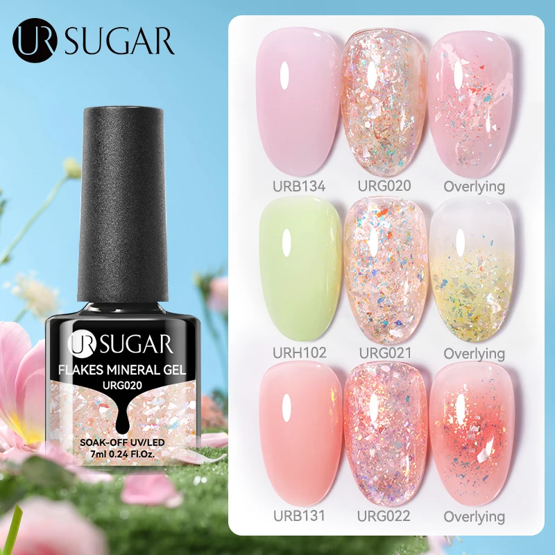 UR SUGAR 7ml Gold Glitter Mineral Gel Sparkling Nail Gel Polish Semi Permanent Soak Off UV LED Nail Art Varnish Manicure