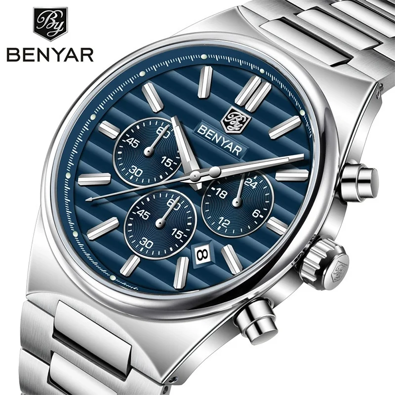 BENYAR 5214 New Business Elegant Men's Quartz Watch Hot Selling Waterproof Chronograph Night Light Calendar Watch reloj hombre