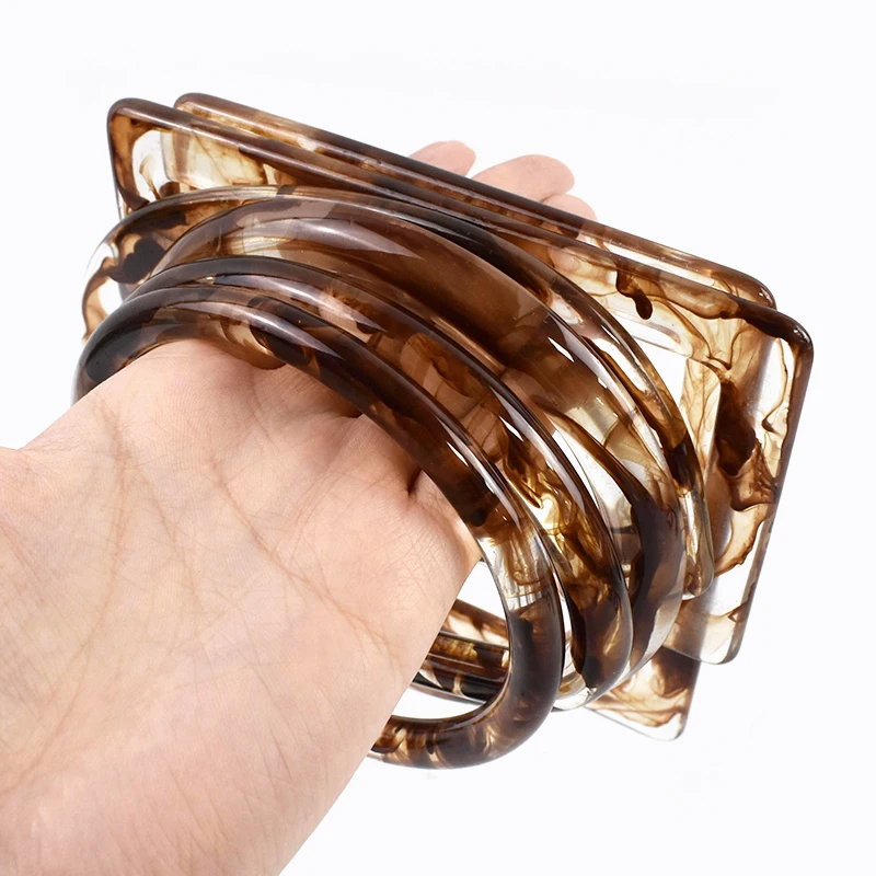 2Pcs Amber Plastic Handle Women's Bag Handles Acrylic O D Ring Handbag Woven-bag Replace Rings Purse Frame DIY Bags Accessories