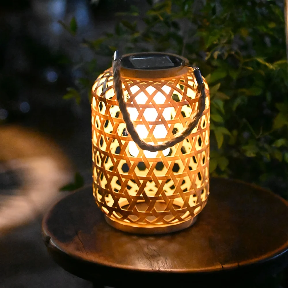1 PC Solar Powered Rattan Lantern Chandelier Plastic Material Solar Wireless Charging Rechargeable Nickel Battery