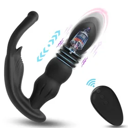 Silicone Anal Vibrator Thrusting Prostate Stimulator Massager Delay Ejaculation Lock Ring Anal Butt Plug Sex Toys Dildos for Men