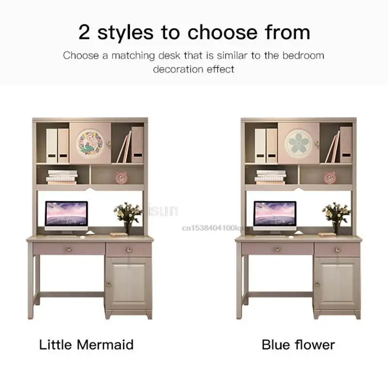 Girl Liked Lovely Pink Solid Wood Learning Desk Simple Household Student Writing Desk And Bookcase Combination Home Furniture