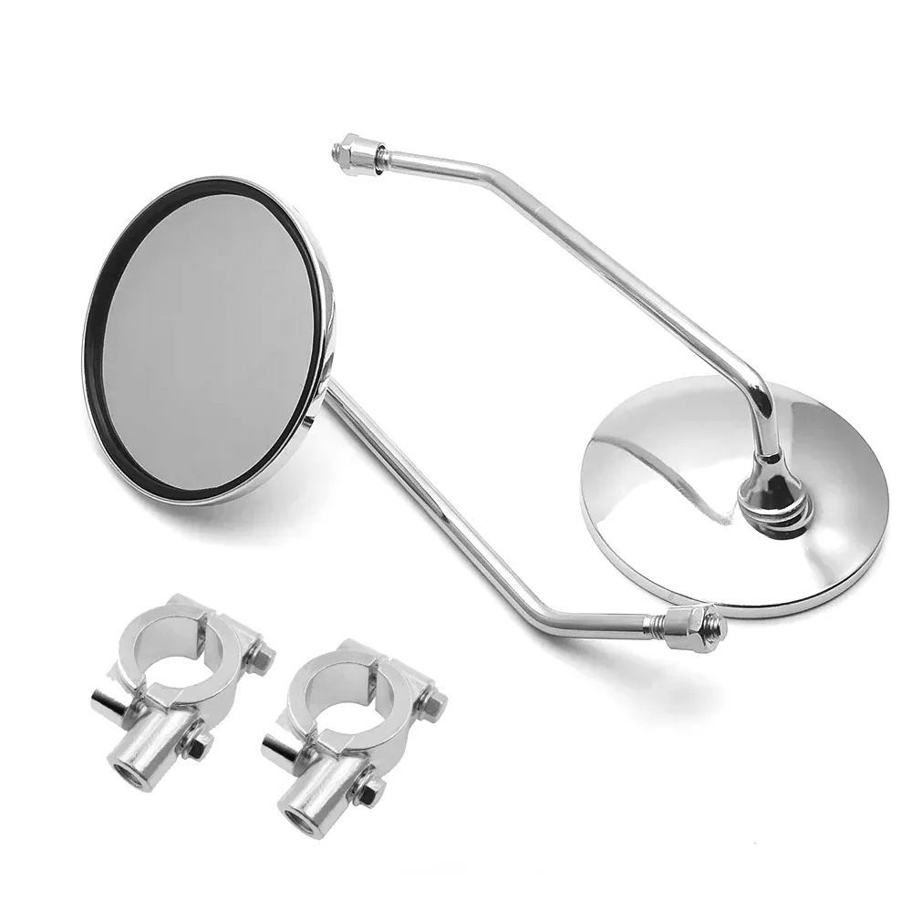 

A Pair Chrome Motorcycle Scooter Mirrors Universal Motorbike Rear View Mirror 8mm 22mm 25mm handlebar Round Oval Convex Mirrors