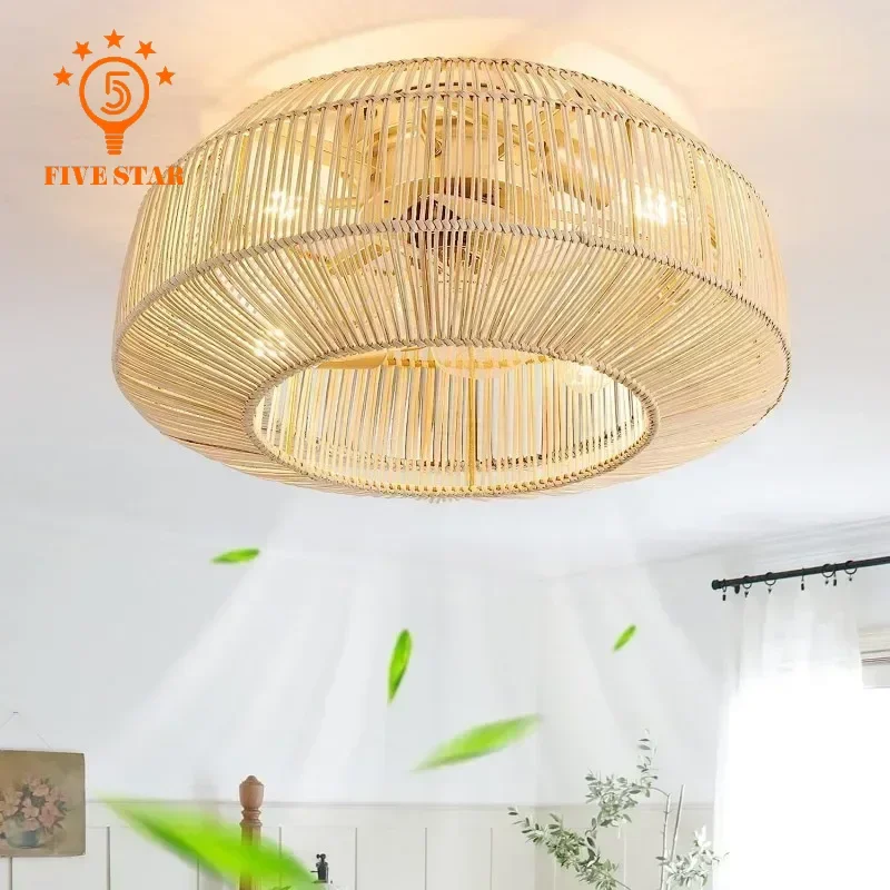 Postmodern Simple Ceiling Fans Lights Personality Novelty Handmade Bamboo Rattan Lamp Restaurant Bar Cafe Woonkamer Teahouse