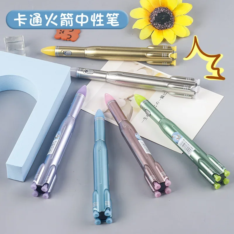 

40PCS Creative Design Rocket Student Writing Neutral Pen Head Light Fun Personalized Stationery Office Learning Writing Pen