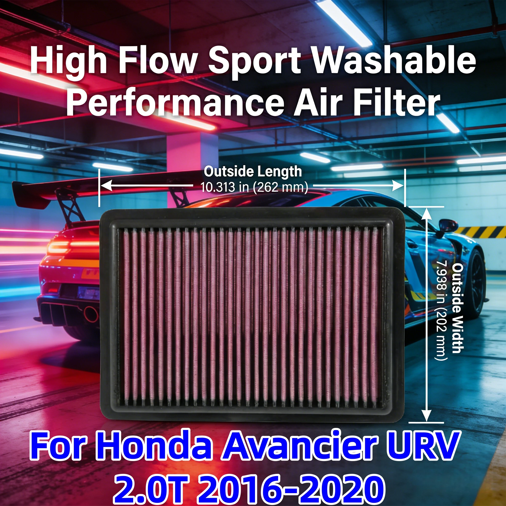 

For Honda Avancier URV 2.0T 2016-2020 High Flow Sport Washable Performance Panel Air Filter Intake System Replacement 33-3096