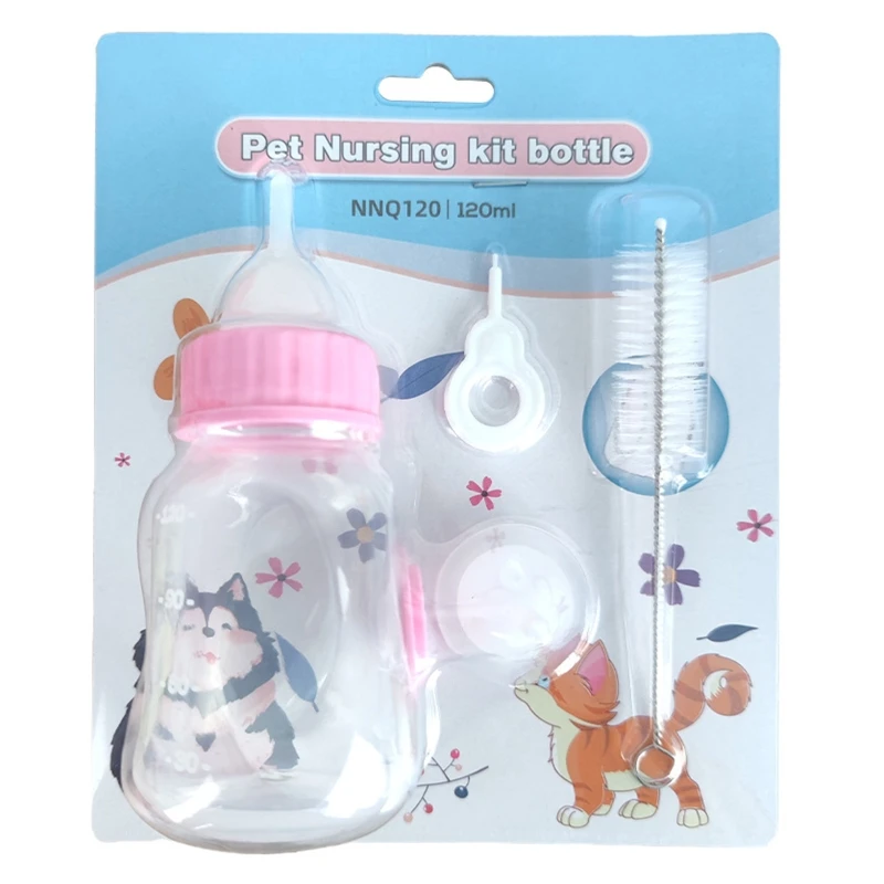 4Pcs Pet Nursing Bottle Kits Silicone Nipple Brush for Cat Milk Bottles for Newb