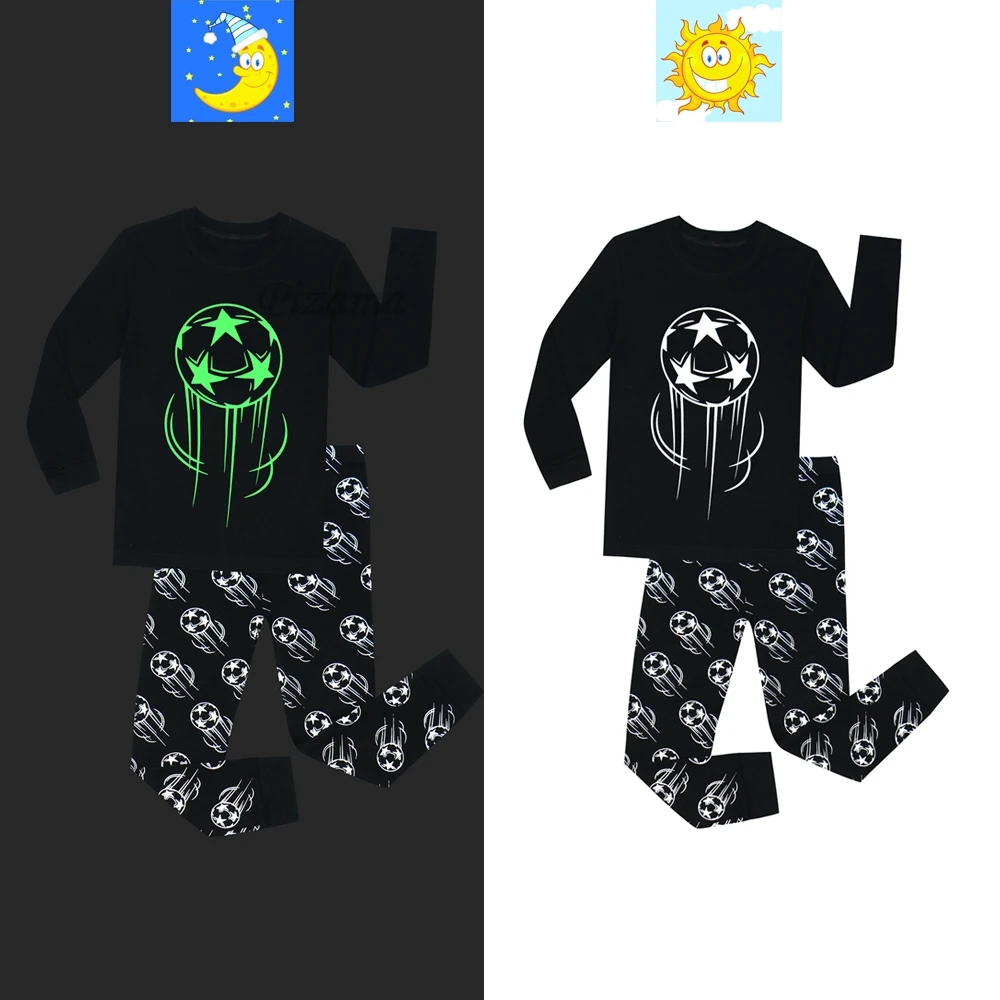 Football Glow in the Dark Boys Pajamas Sets Children Nightwear Kids Pyjamas Football Cartoon Toddler Baby Homewears for 2-5Years