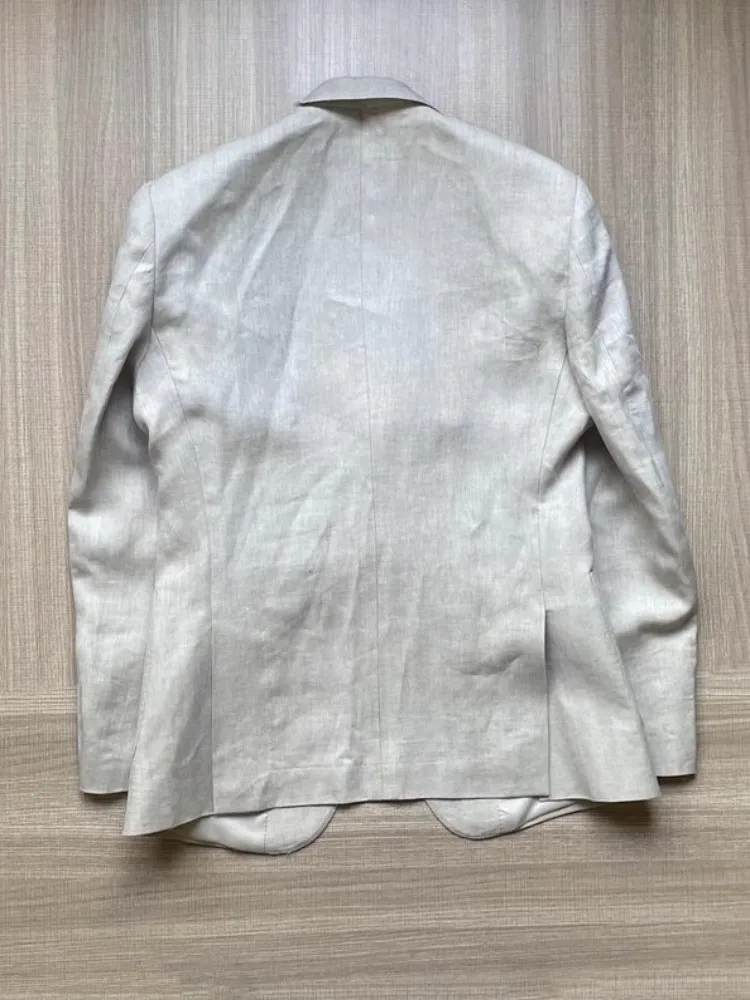 Picture 4: Men Thin Slim Fit Top Quality Beige White Linen Suits Matching Sets Spring Summer Comfortable Two Piece Set Casual Outfits 2025