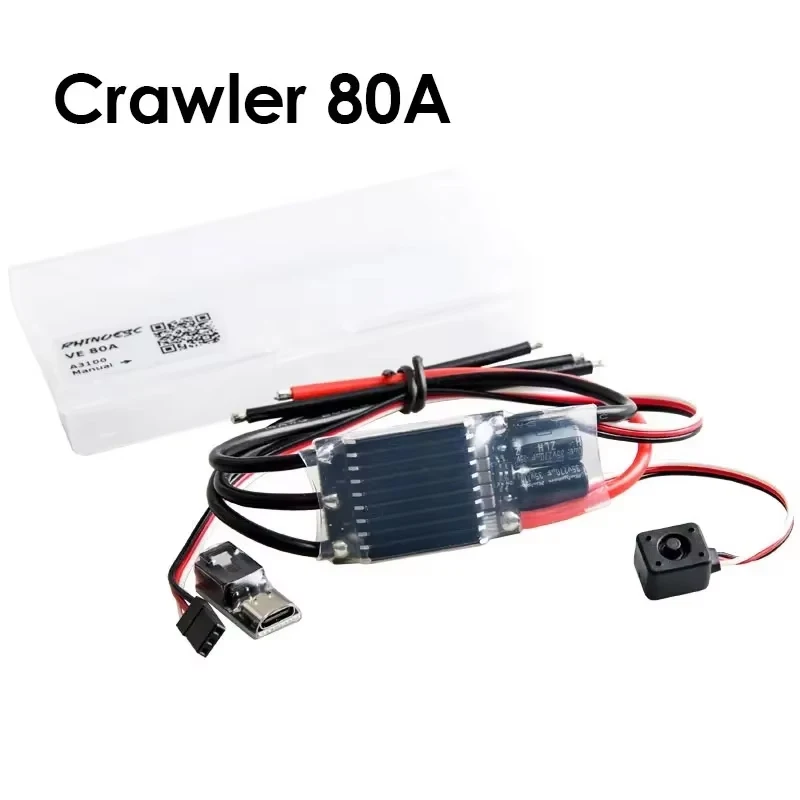 RhinoESC Mini Comp Crawler ESC AM32 80A 2-8S BEC 5.2-8.2V Electronic Speed Controller for RC Car with One USB Link