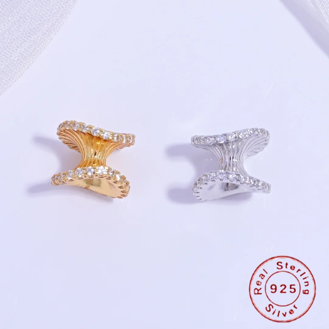 

S925 Sterling Silver Cubic Zirconia Irregular Spacer Beads - DIY Handmade Necklace and Bracelet Spacer Bead Accessories SZ152