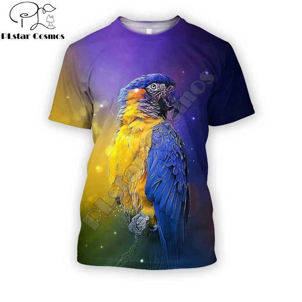 

Лидер продаж, мужская летняя футболка с 3D принтом Animal Love Parrot, с коротким рукавом, унисекс, повседневная спортивная футболка DW03