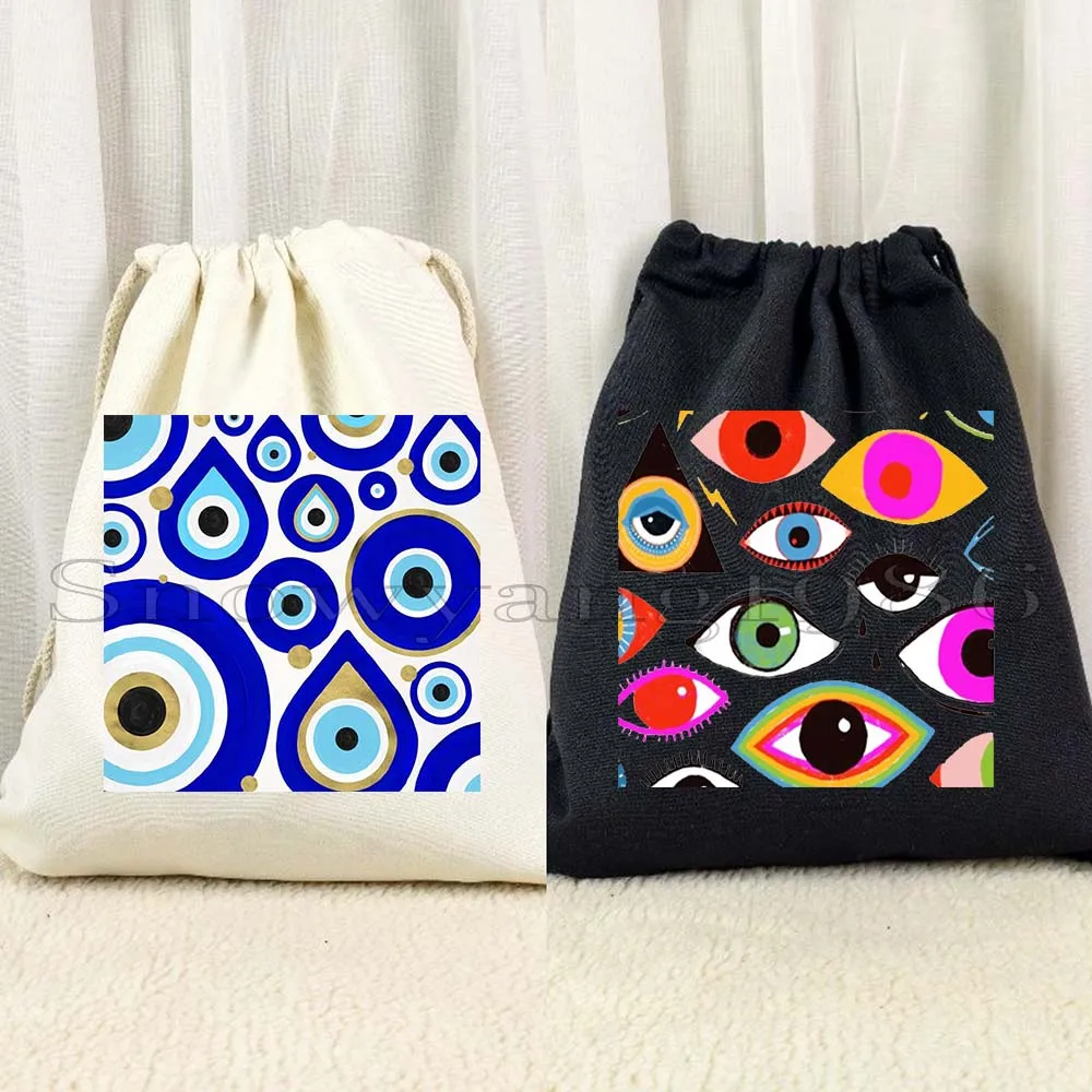 Turkish Magic Nazar GREECE Hamsa Amulet Greek Colorful Evil Eye Mandala Cute Canvas Drawstring Bag Backpack Gym Sacks Sport Pack