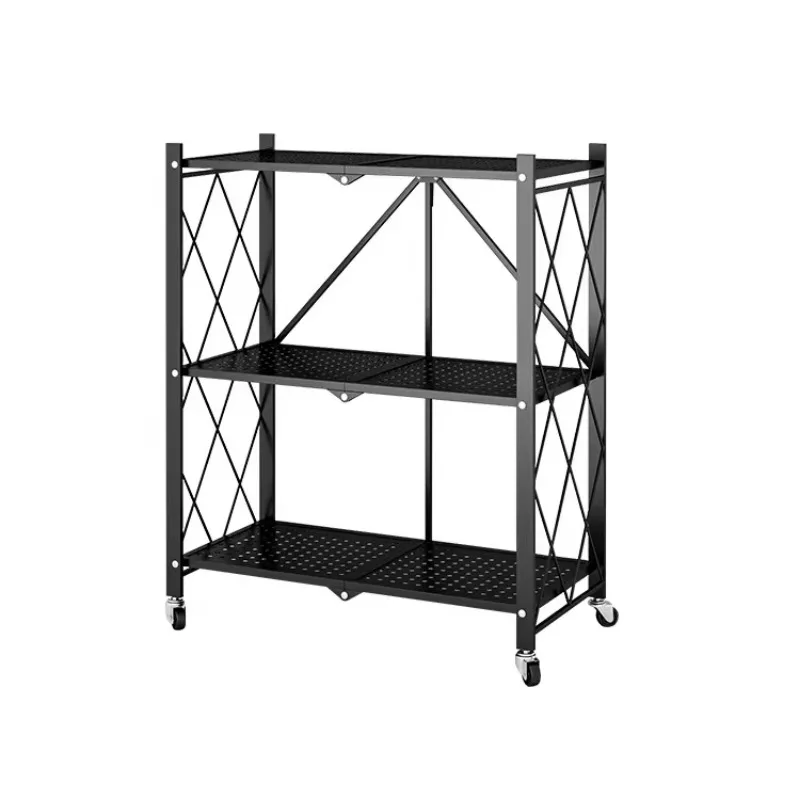 

Wholesale Supply Home Black iron Metal Wire 3 Tiers Folding Kitchen Corner Storage Shelf For Storage Kitchenware