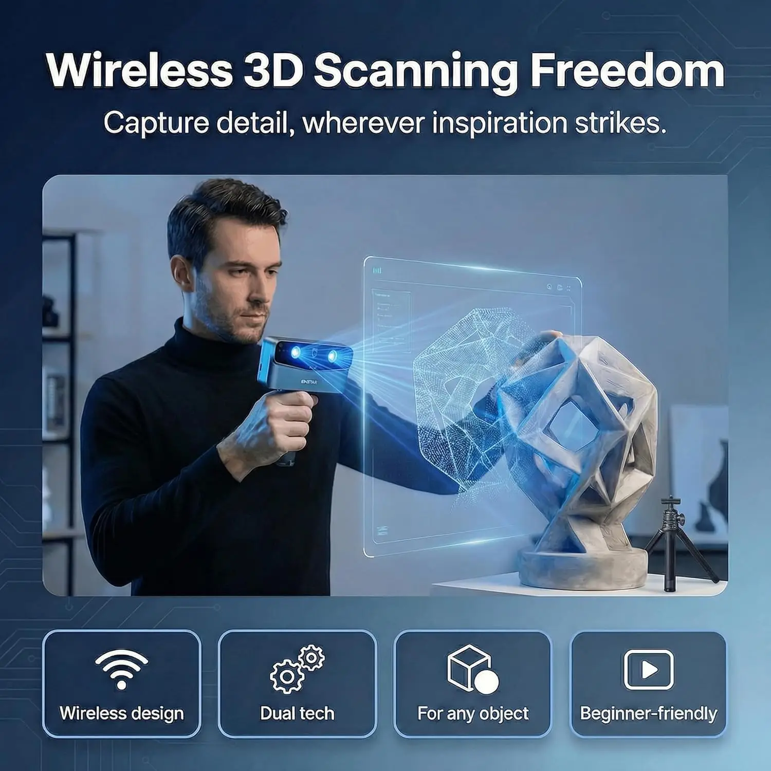 SHINING Einstar Vega 3D Scanner Wireless 3D Scan 19+7 Blue Laser Line/NIR Light 0.05mm High Accuracy Wireless All-In-One 3D Scan