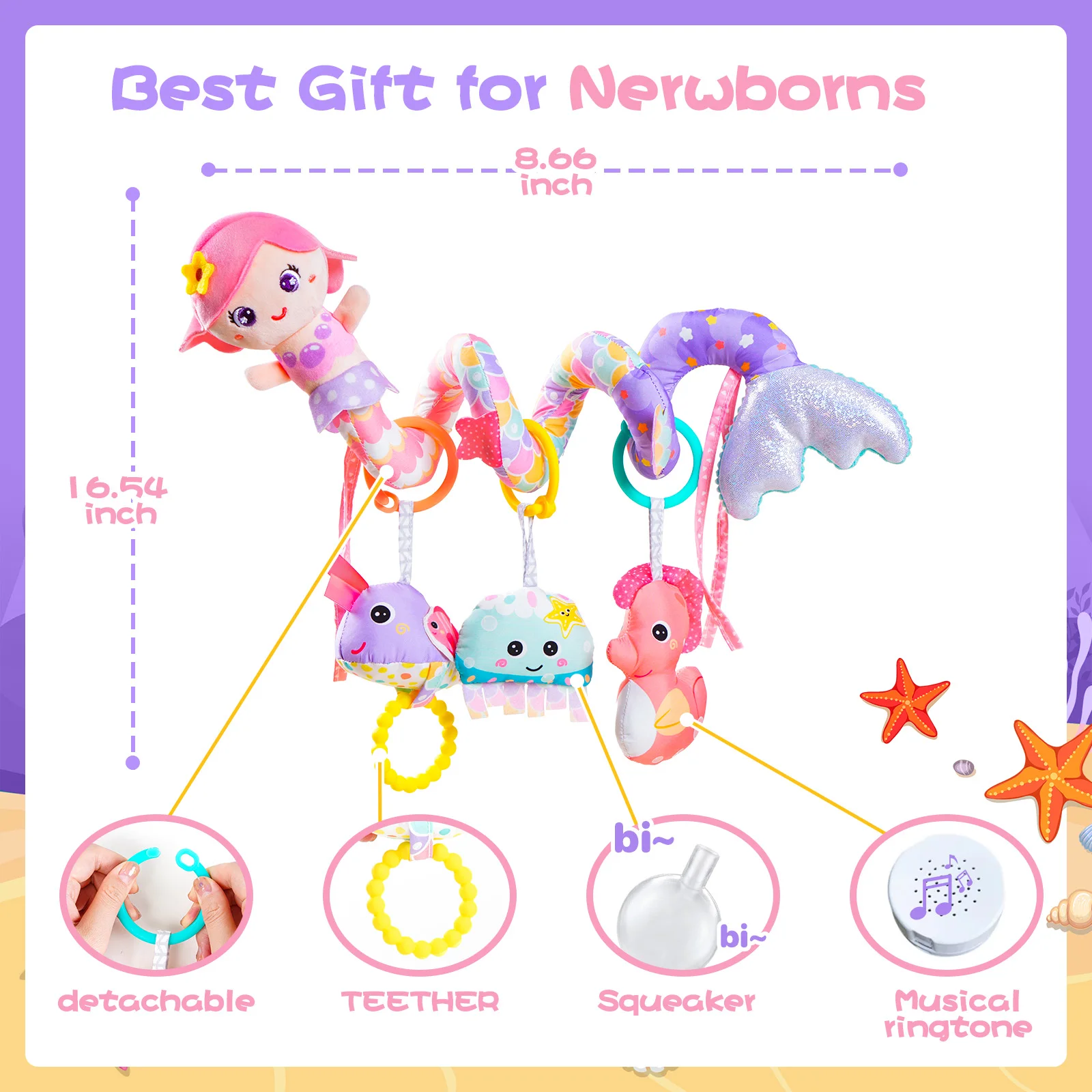 Spiral Car Seat Baby Toys 0-6 Months, Infant Carseat Sensory Toys Hanging Stroller Accessories, Newborn Shower Gift view 6