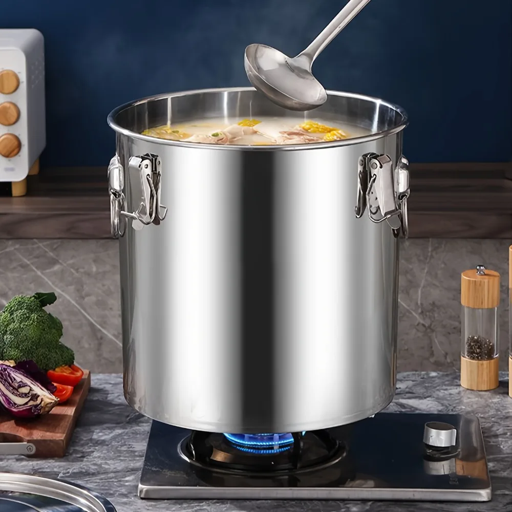 

304 Stainless Steel Airtight Canister, Flour Container With Lid And Locking Clamp Metal Bucket Large Stainless Steel Canisters Metal Bucket Food Storage Container For Rice, Flour, Grain, Coffee Bean Dog Food/Bird Seed/Coffee Storage Container