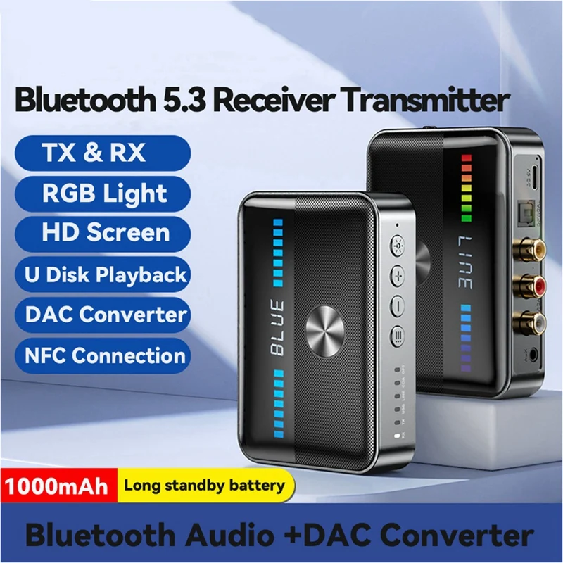 

Bluetooth 5.3 Receiver Transmitter 3.5Mm Aux Coaxial Optical Black Plastic Hifi NFC DAC Converter