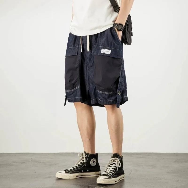 

Men's Loose Oversized Denim Shorts with Trendy American Casual Workwear Design Unisex 5-Pocket Thin Summer Style