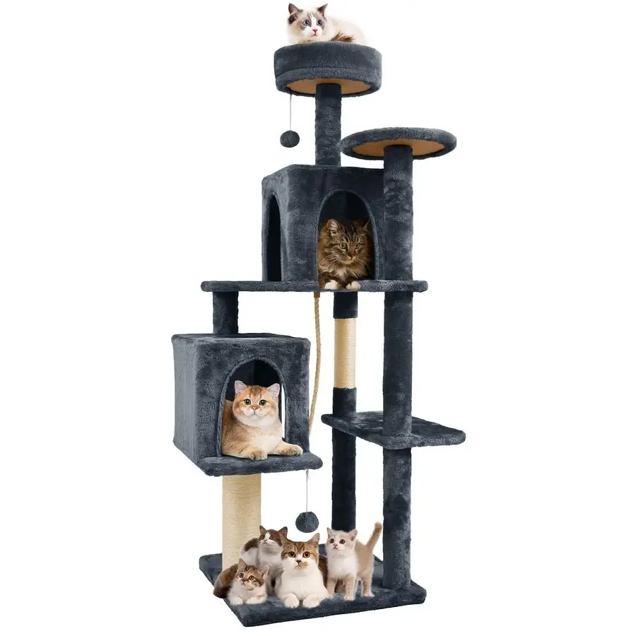 

Large Cat Tree Tower Condo for Indoor Cats, Soft Plush MultiLevel Climbing Tree Cat House, Scratching Post, More Entrance Exit,