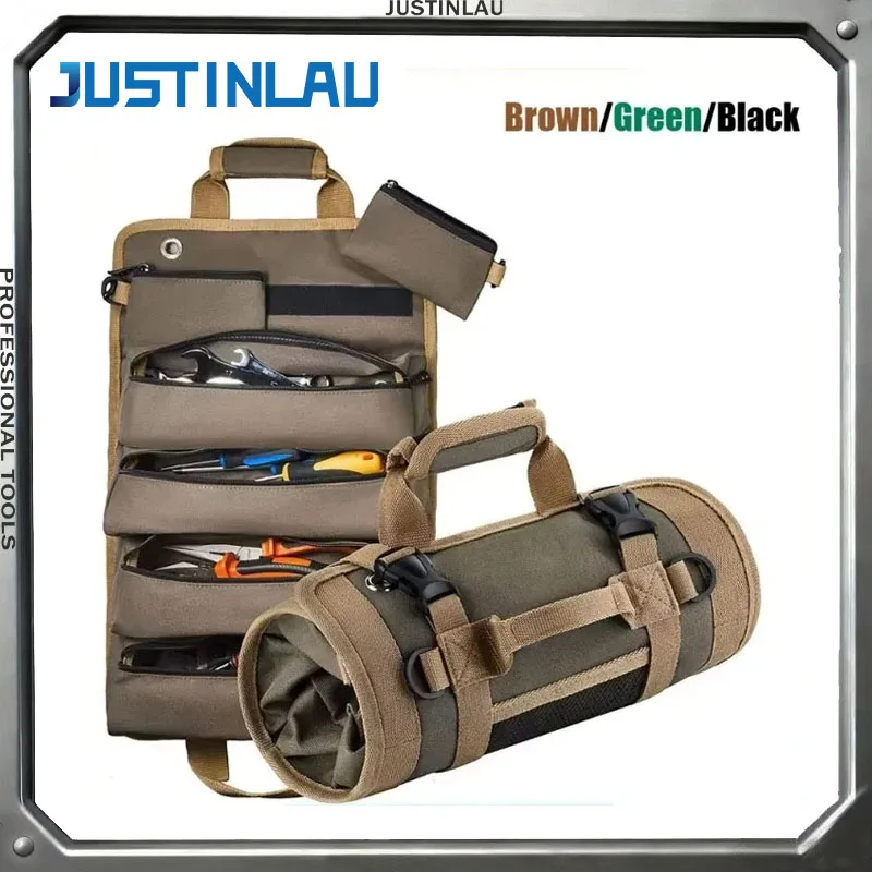 JUSTINLAU 1 Piece Woodworking Electrician Canvas Tool Kit Repair Storage Bag Roll Car Tool Bag Hardware Pack Tool Storage Bag