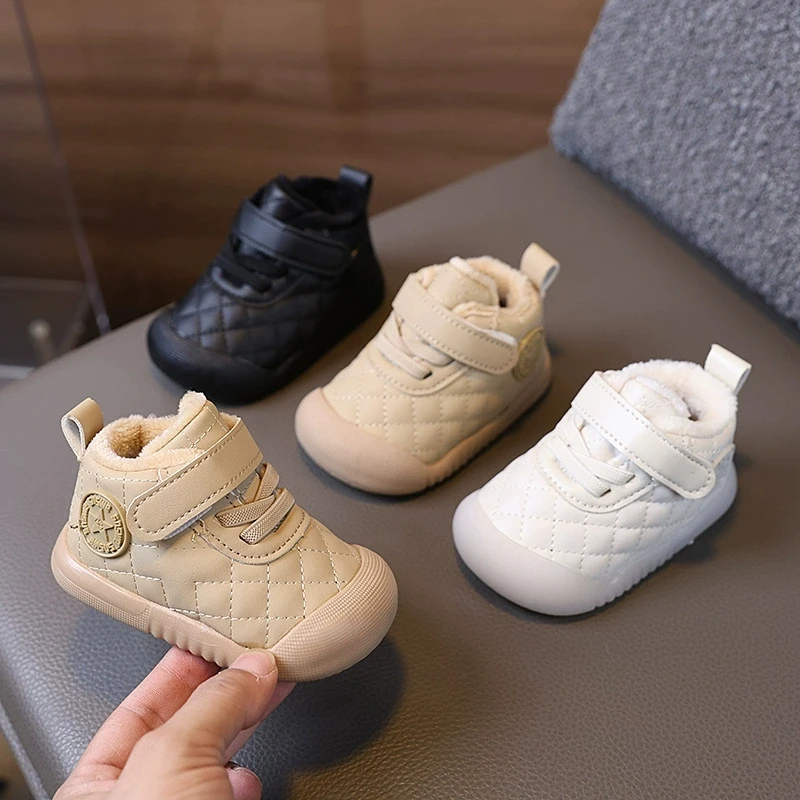 

2025 Warm Cotton First Walkers Winter New Plush Warm Cotton Shoes Boys Girls Thickened Soft Sole Toddler Shoes Cotton Boots