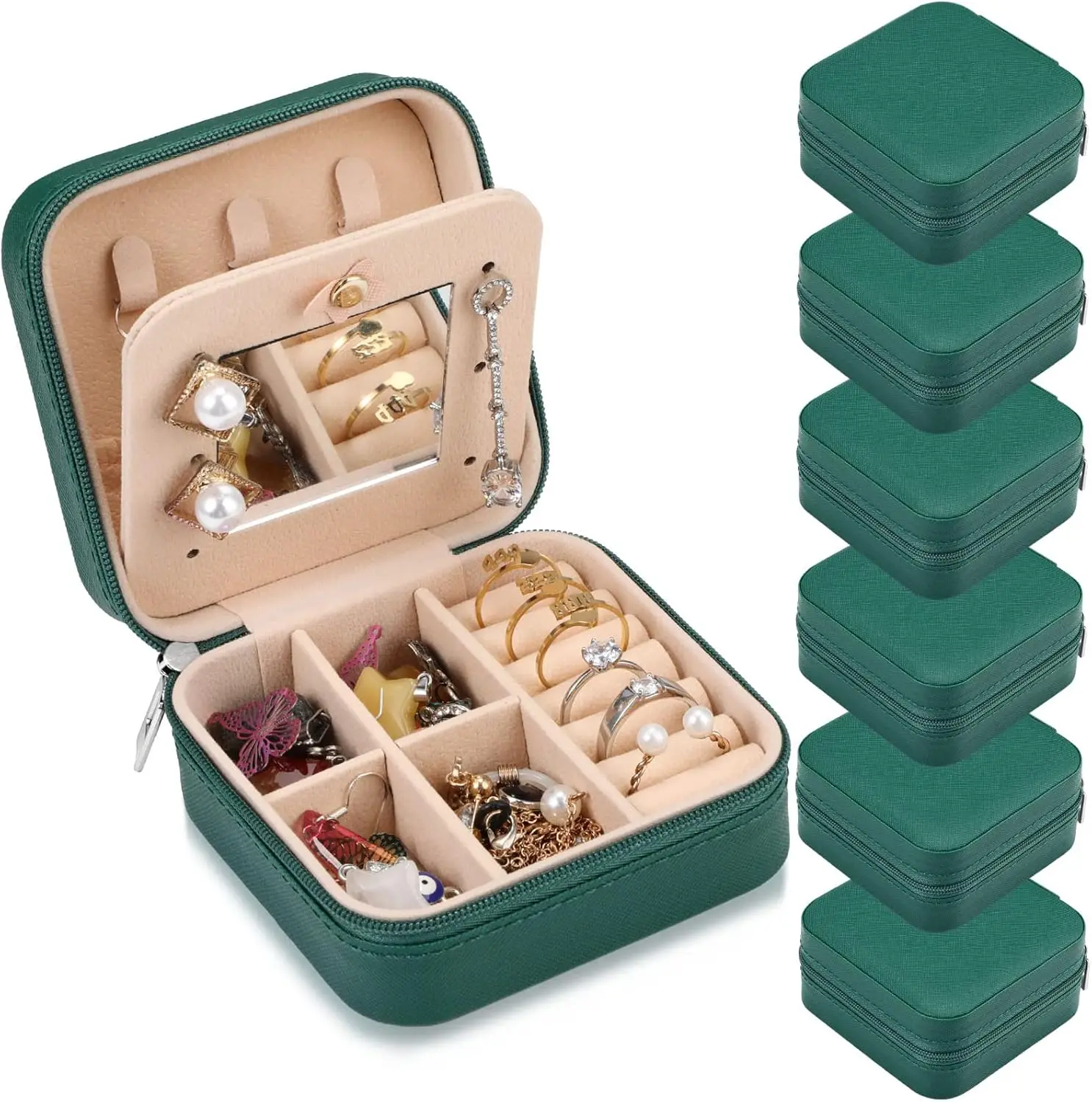 

Bridesmaid Gifts Jewelry Box with Mirror, PU Leather Small Travel Jewelry Case Organizer Storage for Women Girls