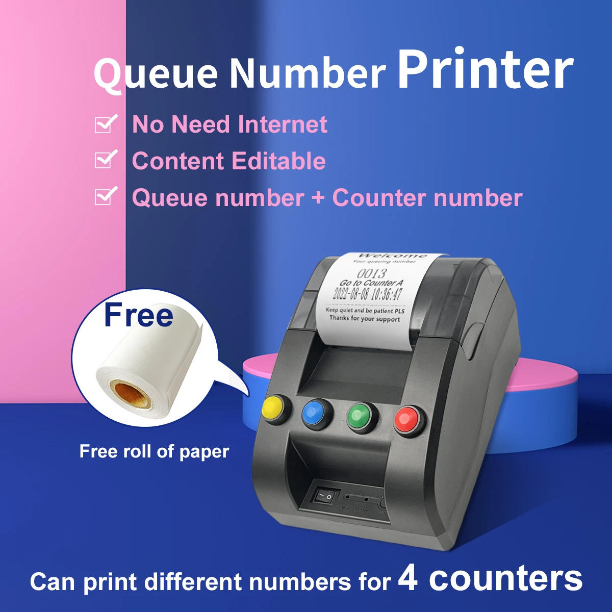 58mm Receipt Ticket Thermal Printer Can Edit Print Text via PC Show Waiting Number 4 Counter for Queue Management system