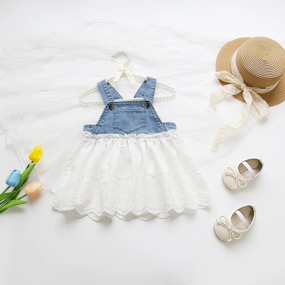 MILANCEL Baby Clothes Toddler Girl Dresses Lace And Denim Patchwork Infant Dress