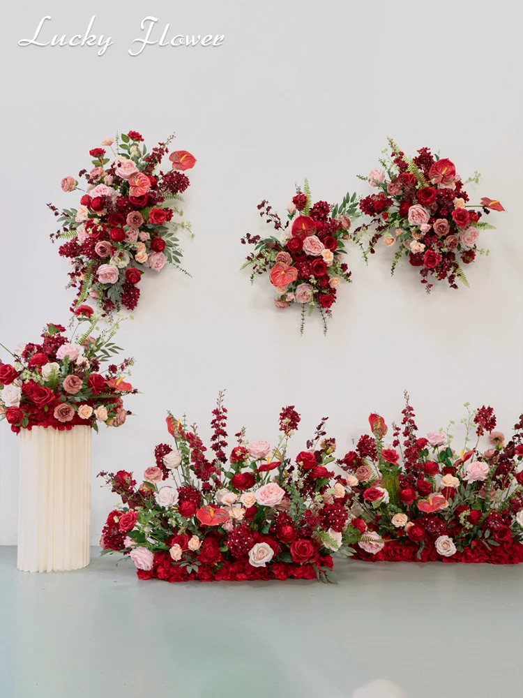 Luxury Red Color Artificial Flower Wedding Decoration Hang Flower Row Road Lead Flower ball Table Centerpieces Party Event Decor