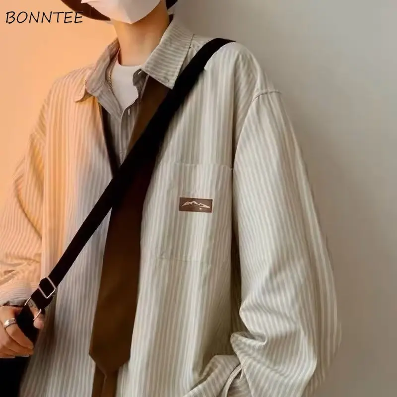 

Винтажные рубашки в вертикальную полоску, мужские рубашки унисекс в консервативном стиле Kpop, хипстерская одежда с длинными рукавами, свободные темпераментные майки, красивый бойфренд Ins