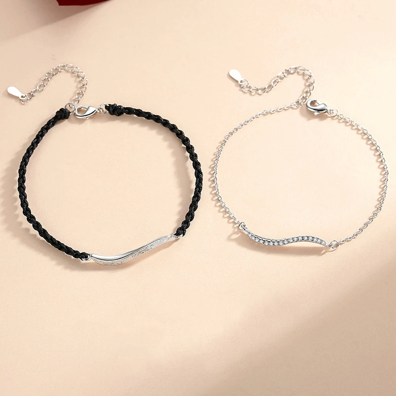 Sterling Silver Color Charm Only One Rope Bracelets for Lovers Couple Hand Chain Link Original Fashion Jewelry With Stamp