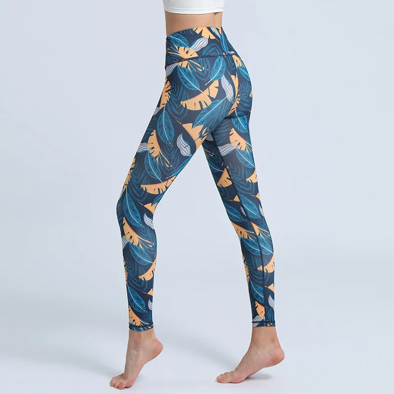 Damskie legginsy sportowe z nadrukiem w liście dla kobiet Slim Fit Butt Lift High Waist Fitness Dancing Pant Casual Outwear 8Z