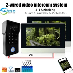ANJIELO smart Tuya Smart IP 2-wired Doorbell Video Intercom System with Password IC Card Unlock 1080P 7inch Touch Screen