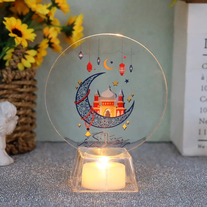 Eid Mubarak Table Ornaments Lamp LED Candle Night Lamp Home Room Islamic Muslim Festival Supplies