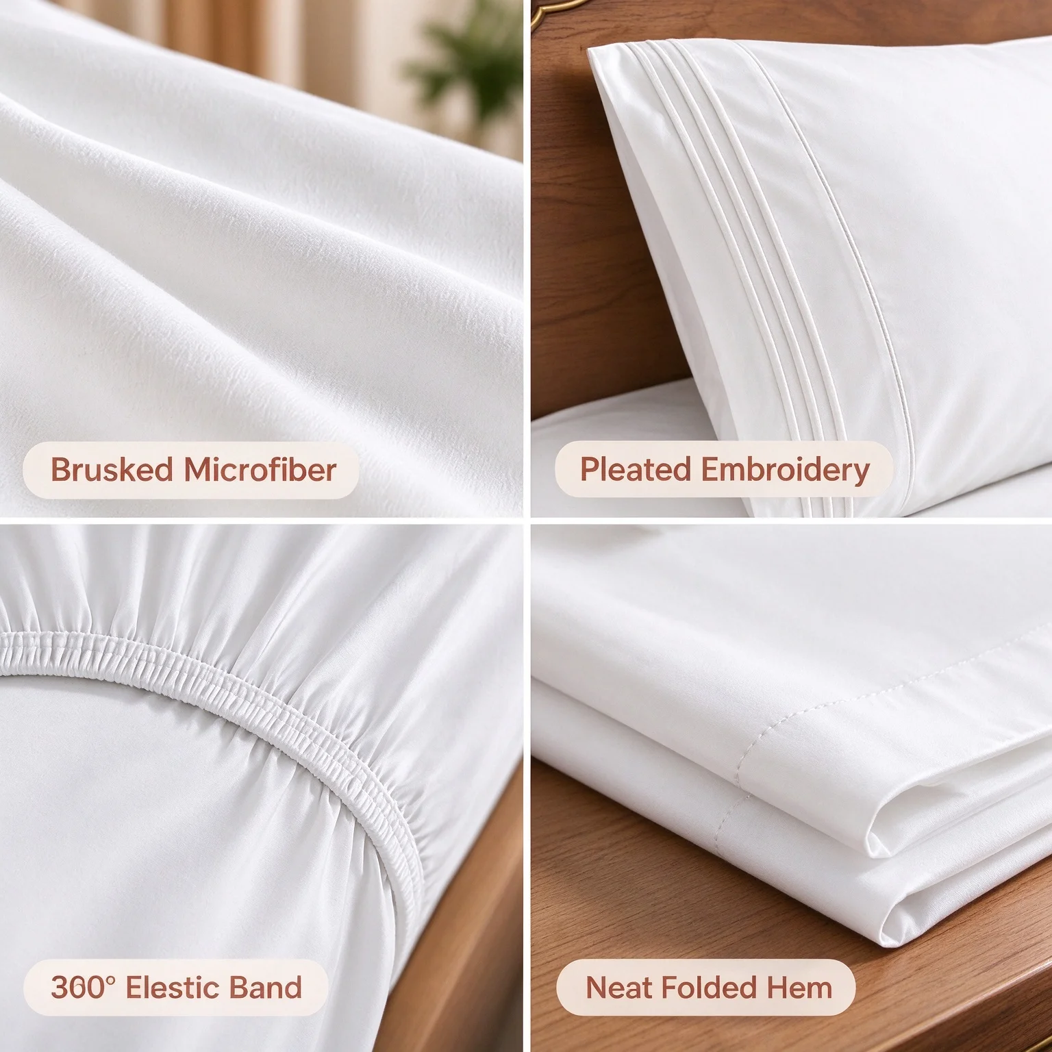 4-Piece Home Textile Bundle, 1500 Thread Count Fine Weave, Deep Pocket Construction, Ultra Gentle Tactile Feel, Anti-Wrinkle & Color Stable, Year-Round Comfort, Multi Sizes Twin Full Queen King