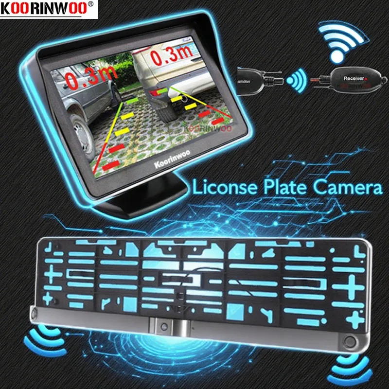 Koorinwoo Wireless Russia EU Universal License Plate Frame Car Parking Sensors Radar With Monitor HD CCD Camera Rear view Kit