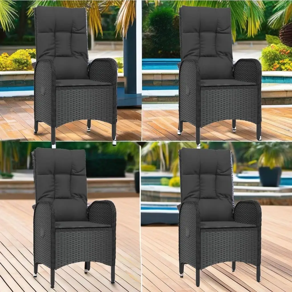 5-Piece Black Poly Rattan Patio Dining Set with Cushions - Stylish Outdoor Furniture