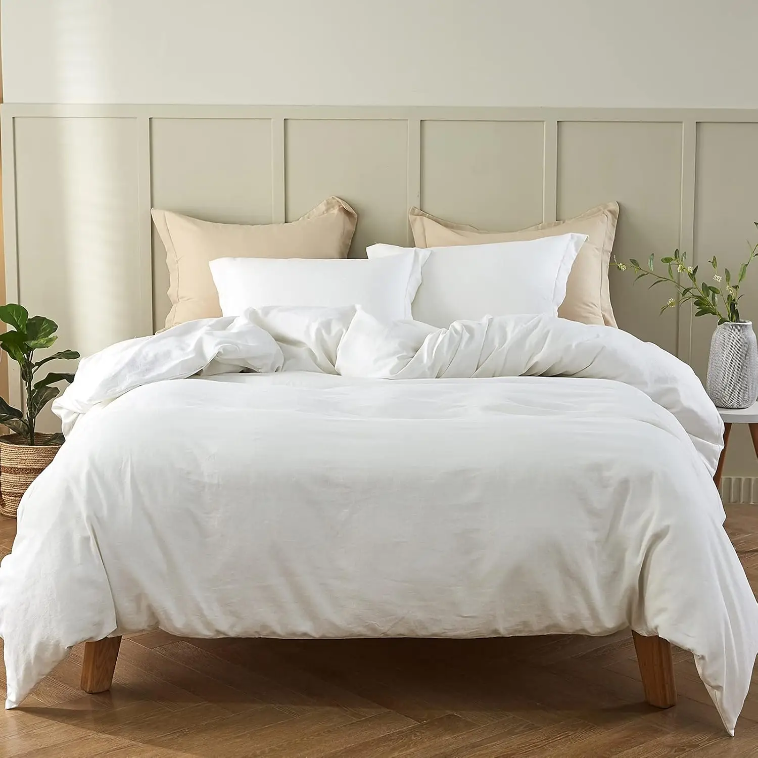 

French Linen Duvet Cover Set 88" x 92"- 3 Pieces (1 Comforter Cover,2 Pillowcases)- Natural Flax Cotton Blend-Solid Color