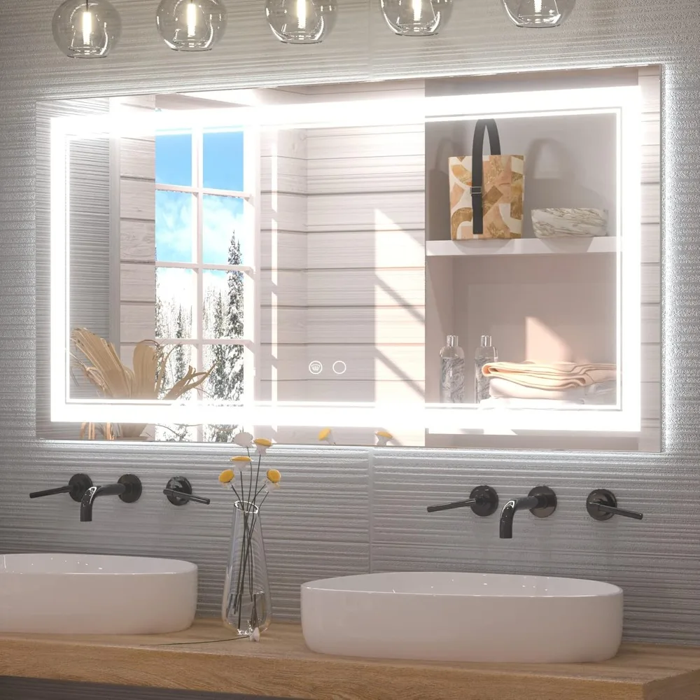 48 X 24 in Bathroom Mirror, Dimmable 3000K/4500K/6000K, Anti-Fog Wall-Mounted Vanity Mirror, LED Bathroom Mirror