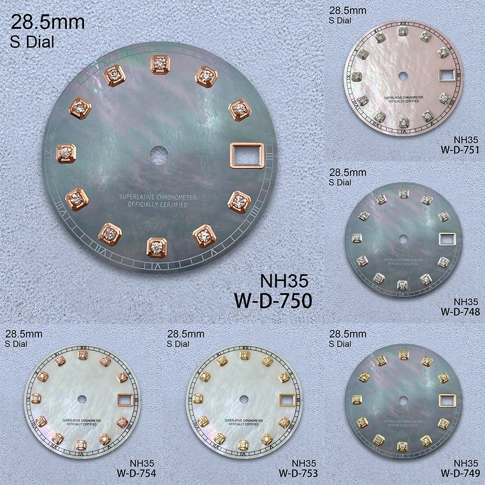 

28.5mm S Logo Shell Dial Fit NH35/NH36/4R/7S Japanese Movement High-Quality Diamond Dial Watch Modification Accessories